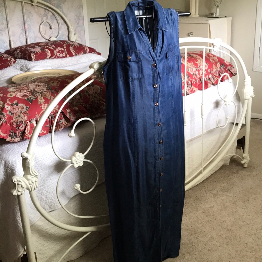 COPY - CHICOS Tencel Denim Dress maxi Button Front Duster sleeveless 3 XL
